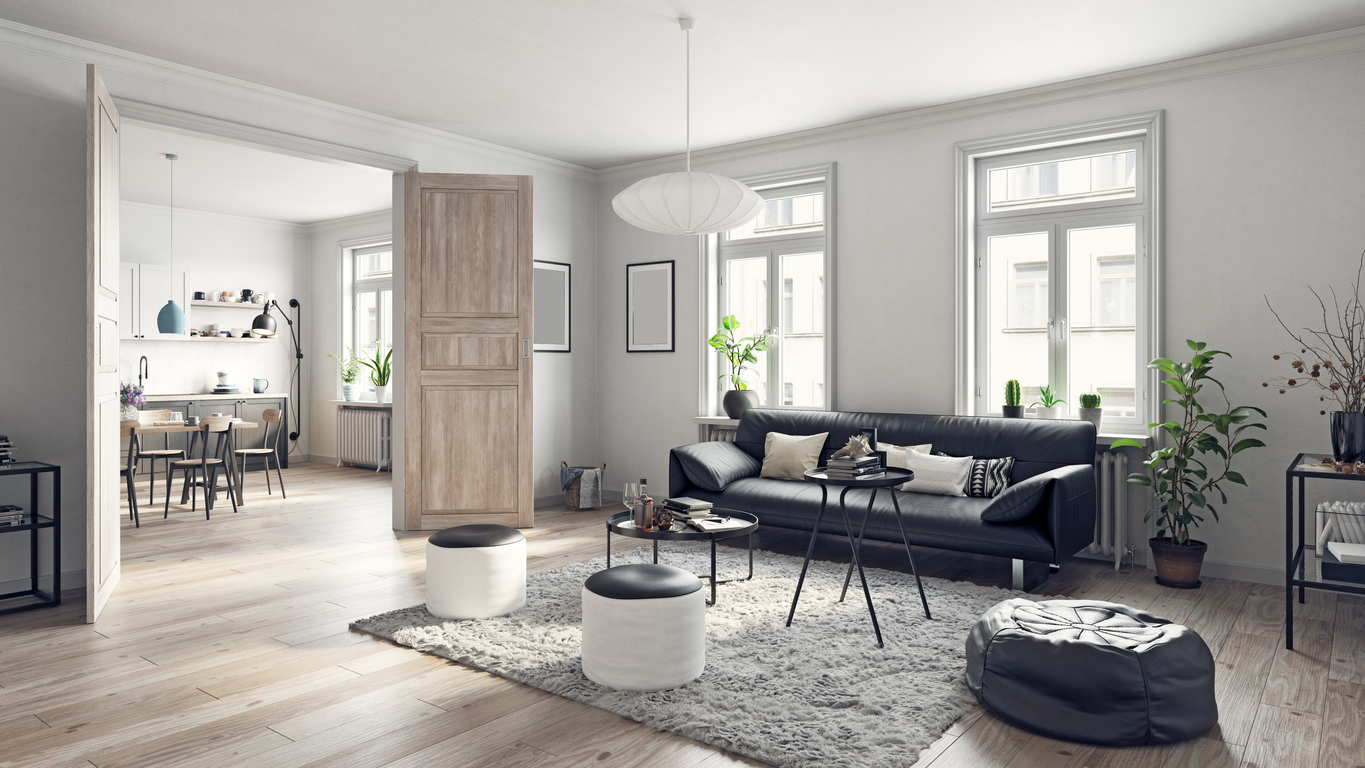 modern living interior design. 3d concept illustration
